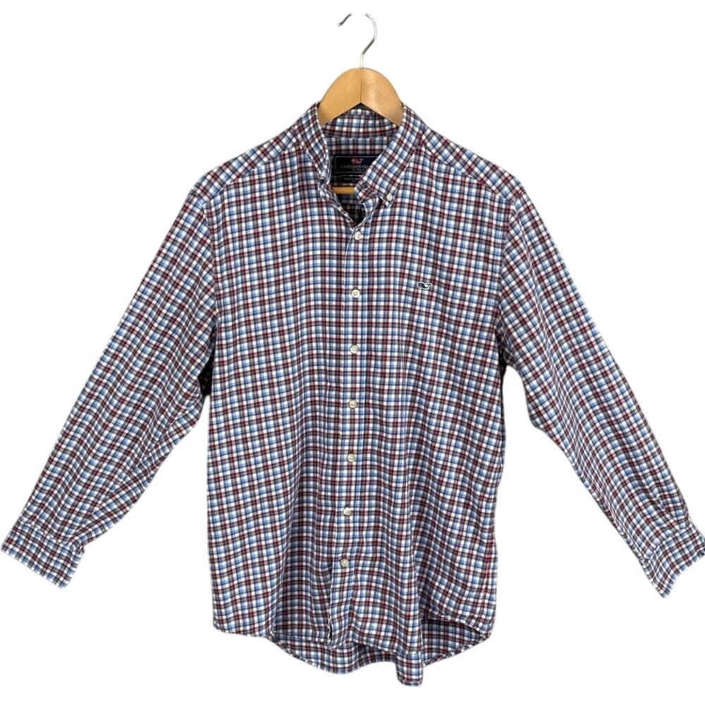 Vineyard Vines Mens Slim Fit Button Up Shirt Check Cotton Twill L Preppy Classic